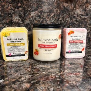 Beloved Bath 3pc gift set  Hand-crafted candle & soap